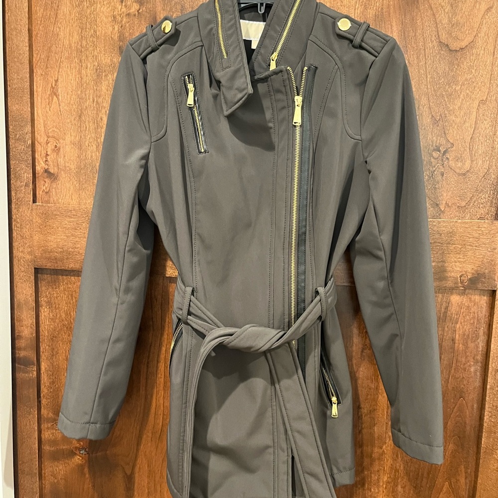 MICHAEL Michael Kors Gray Trench Coat with Gold Accents